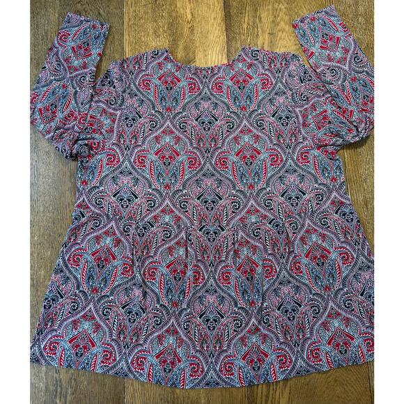 J Jill Wearever Collection Paisley Print Long Sleeve Peplum Top Red Black Sz 2X - Picture 10 of 10